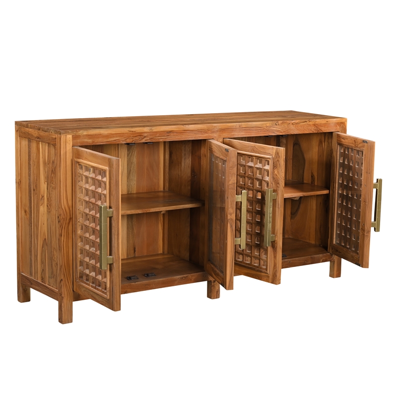 Taran Designs Isabella 4-door Carved Solid Wood Sideboard in Black