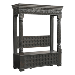 Taran Designs Isabella Carved Solid Wood Hall Tree Bench in Black