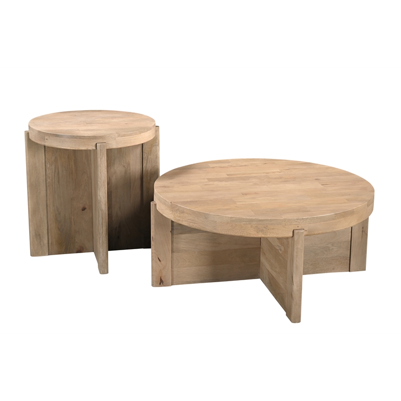 Taran Designs Lawrence 2-piece Solid Wood Living Room Table Set in Beige