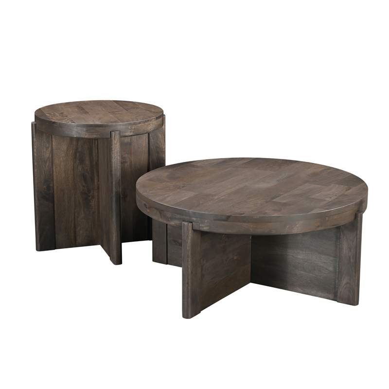 Taran Designs Lawrence 2-piece Solid Wood Living Room Table Set in Dark Brown