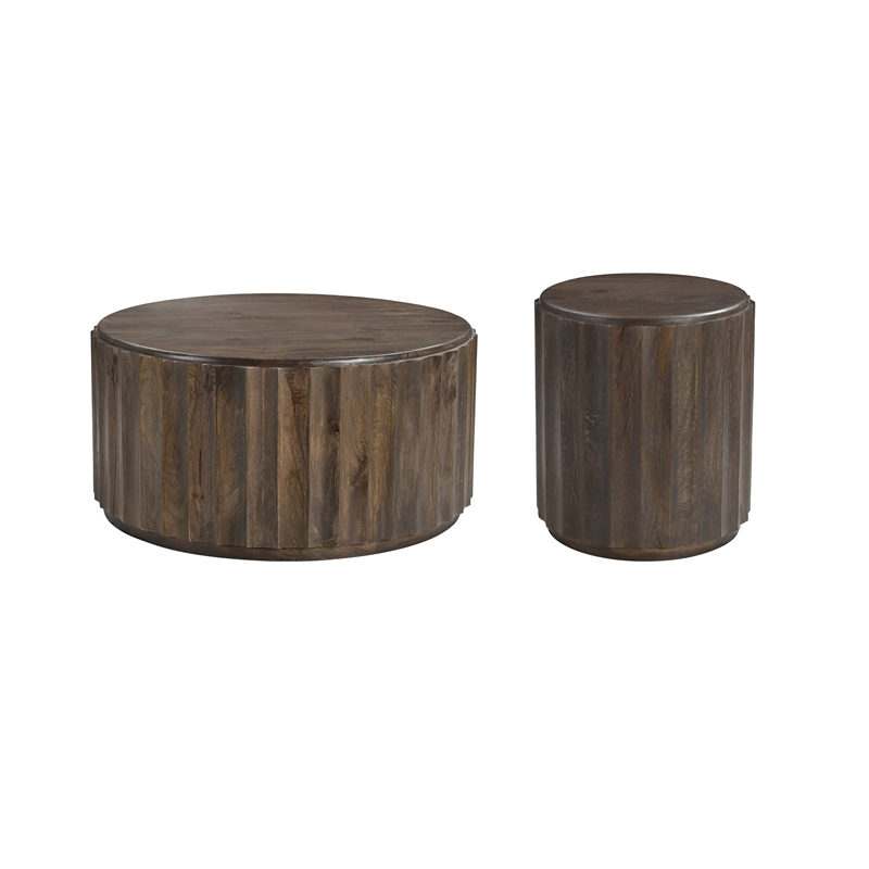 Taran Designs Lark 2-piece Solid Wood Living Room Table Set in Dark Brown