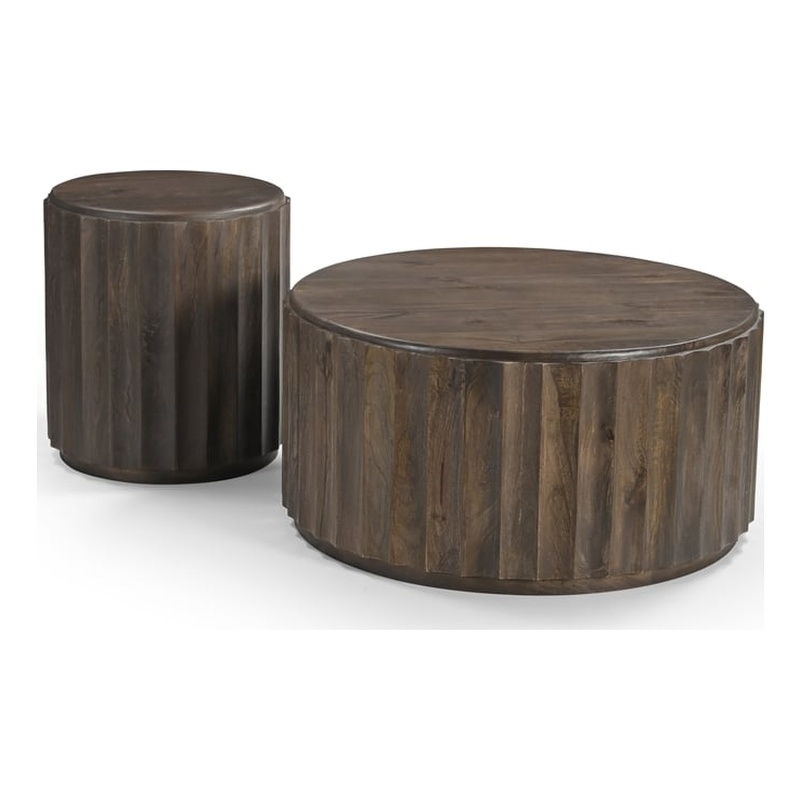 Taran Designs Lark 2-piece Solid Wood Living Room Table Set in Dark Brown