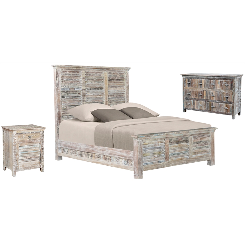 Taran Designs Hayden 3-piece Solid Wood Bedroom Set in White Multicolor