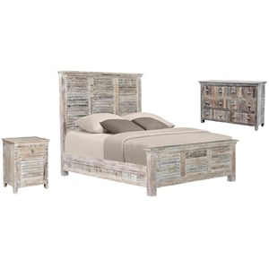 Taran Designs Hayden 3-piece Solid Wood Bedroom Set in White Multicolor