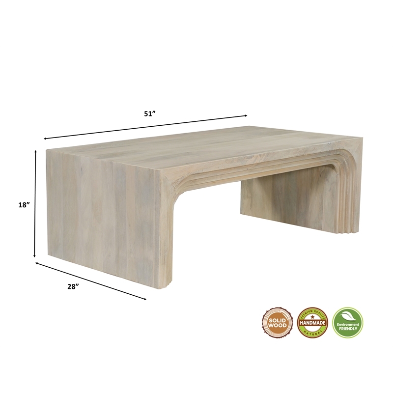 Taran Designs Mason 2-piece Carved Solid Wood Living Room Table Set in White