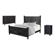 Taran Designs Monte 3-piece Floral Carved Solid Wood Bedroom Set in Black