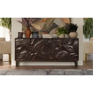 Taran Designs Mason 4-door Carved Solid Wood Sideboard in Dark Brown