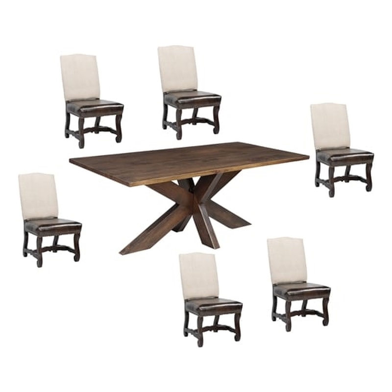 Taran Designs Mason 7-piece Live Edge Solid Wood Dining Set in Brown
