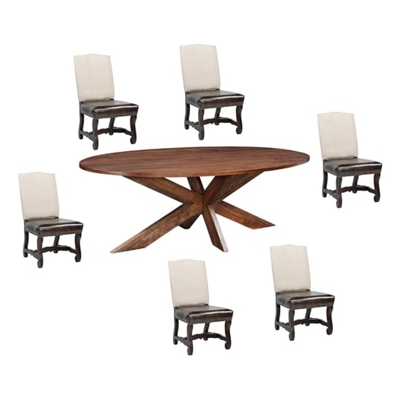 Taran Designs Mason 7-piece Live Edge Solid Wood Dining Set in Brown