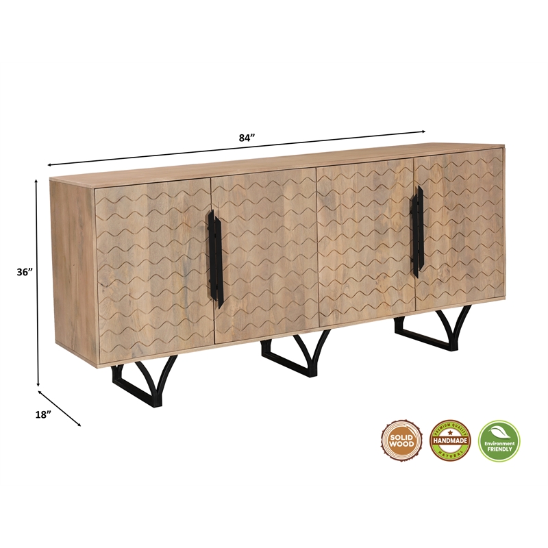 Taran Designs Lark 4-door Geometric Pattern Solid Wood Sideboard in Beige