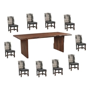 Taran Designs Belmont 11-piece Live Edge Solid Wood Dining Set in Dark Brown