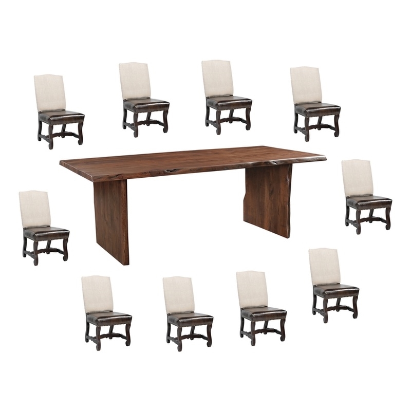 Taran Designs Belmont 11-piece Live Edge Solid Wood Dining Set in Dark Brown