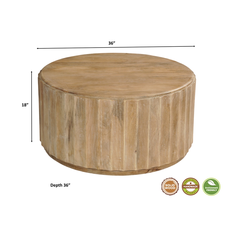 Taran Designs Lark Modern Round Solid Wood Coffee Table in Brown