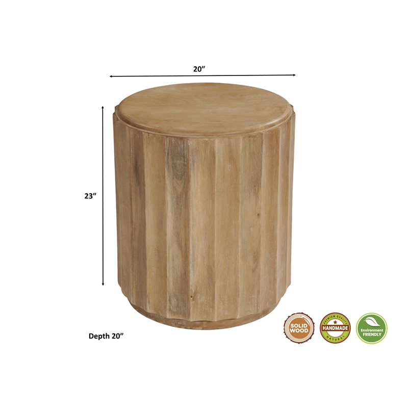 Taran Designs Lark Modern Round Solid Wood End Table in Brown