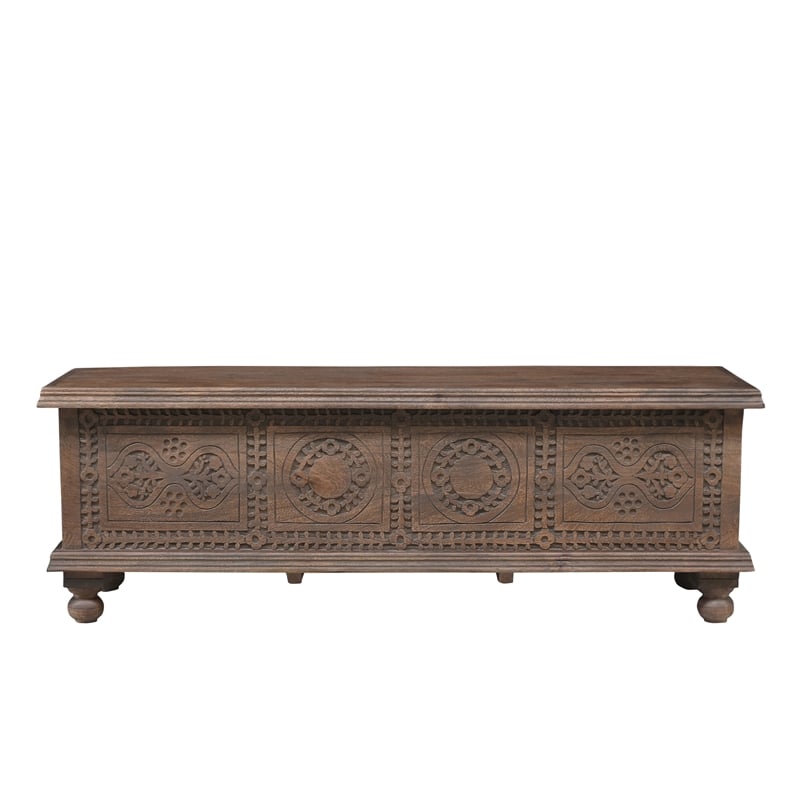 Taran Designs Bailey Carved Solid Wood Storage Ottoman in Brown