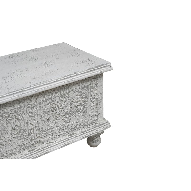 Taran Designs Bailey Carved Solid Wood Storage Ottoman in White