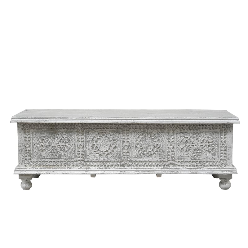 Taran Designs Bailey Carved Solid Wood Storage Ottoman in White