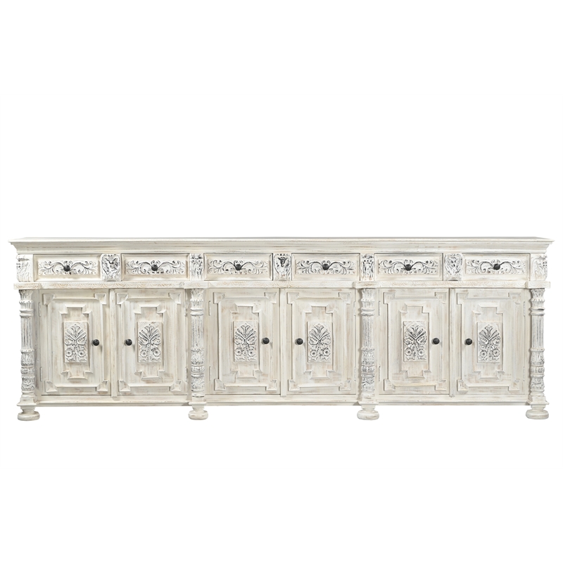Taran Designs Isabella 6-drawer 6-door Carved Solid Wood Sideboard in White