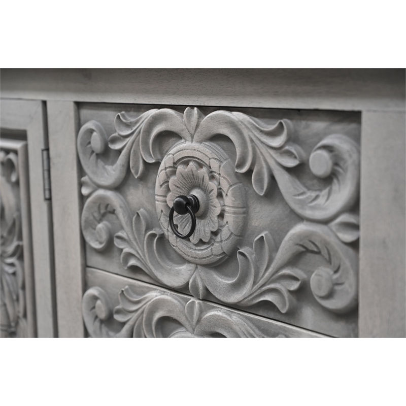 Taran Designs Isabella 3-drawer 4-door Carved Solid Wood Sideboard in Brown
