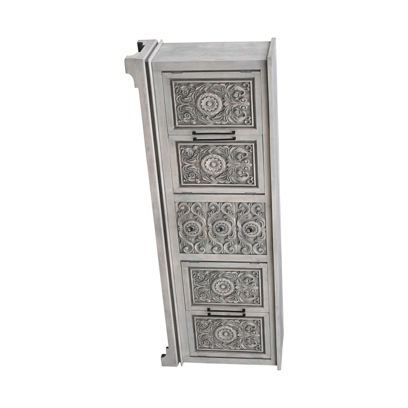 Taran Designs Isabella 3-drawer 4-door Carved Solid Wood Sideboard in Gray