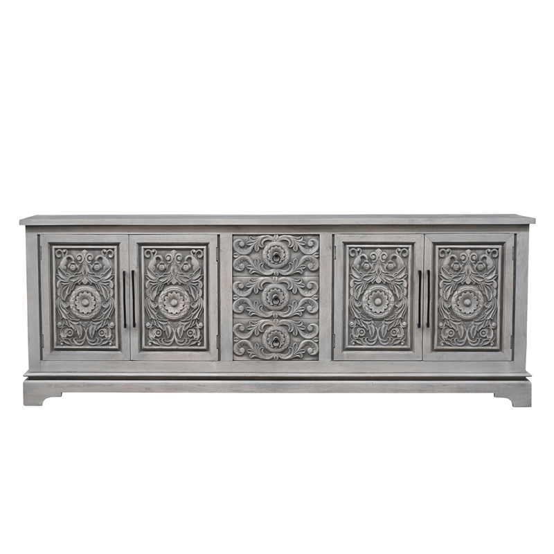 Taran Designs Isabella 3-drawer 4-door Carved Solid Wood Sideboard in Gray