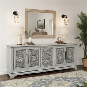 Taran Designs Isabella 3-drawer 4-door Carved Solid Wood Sideboard in Gray