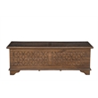 Isabella Brown Solid Wood Storage Ottoman with Geometric Carved Design