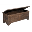 Isabella Brown Solid Wood Storage Ottoman with Geometric Carved Design