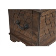 Isabella Brown Solid Wood Storage Ottoman with Geometric Carved Design