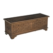Isabella Brown Solid Wood Storage Ottoman with Geometric Carved Design