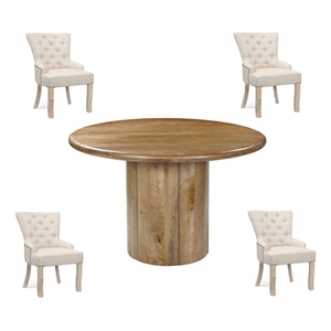 Taran Designs Mason 5-piece Solid Wood Upholstered Dining Set in Brown