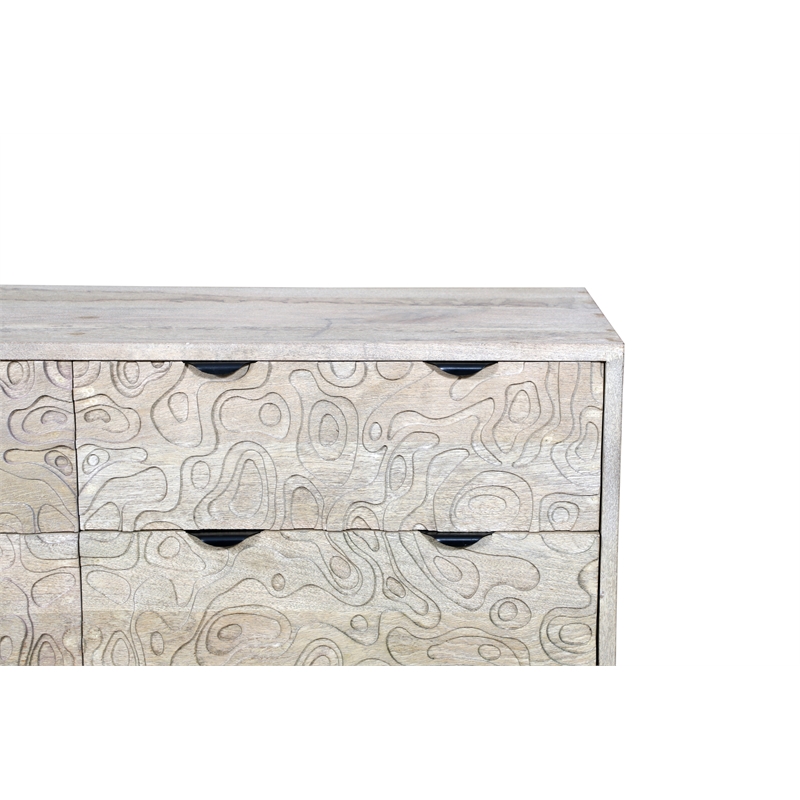 Carved and Handcrafted Solid Wood Dresser with 6 Drawers in Gray