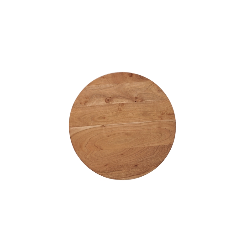 Mason Round Solid Wood End Table with Brown Top and Black Metal Base