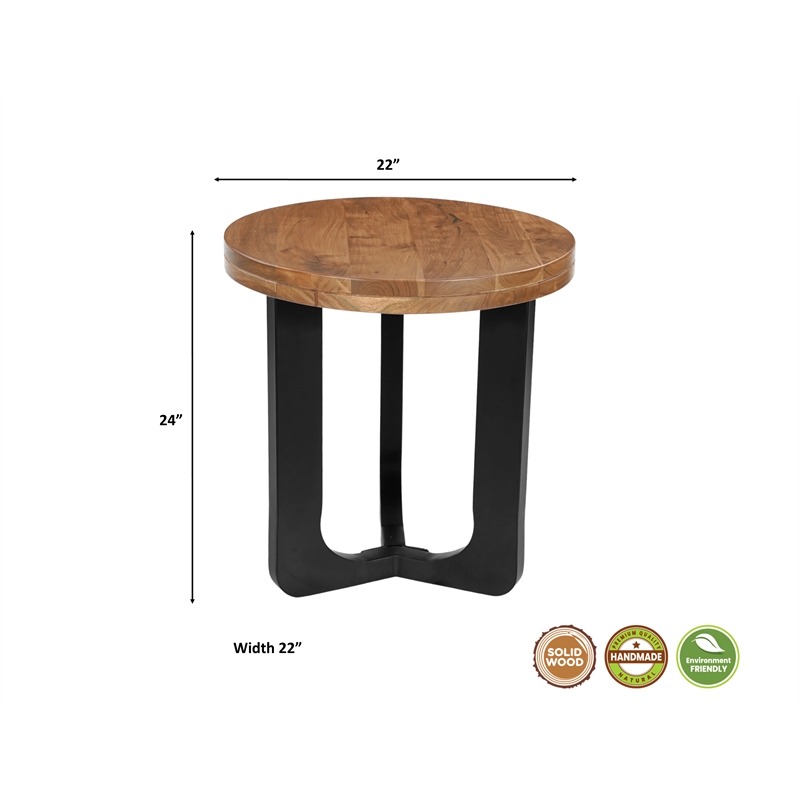 Mason 2-Piece Solid Wood Living Room Table Set with Round Coffee & End Table