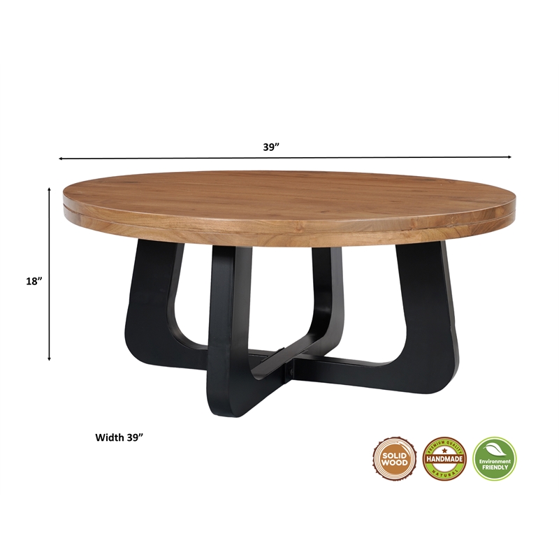 Mason 2-Piece Solid Wood Living Room Table Set with Round Coffee & End Table