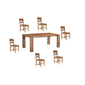 Brown Solid Wood 7-Piece Dining Set with Rectangular Table and Chairs