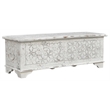 Isabella White Solid Wood Storage Ottoman with Geometric Carved Design