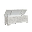 Isabella White Solid Wood Storage Ottoman with Geometric Carved Design