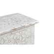 Isabella White Solid Wood Storage Ottoman with Geometric Carved Design