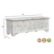 Isabella White Solid Wood Storage Ottoman with Geometric Carved Design