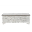 Isabella White Solid Wood Storage Ottoman with Geometric Carved Design
