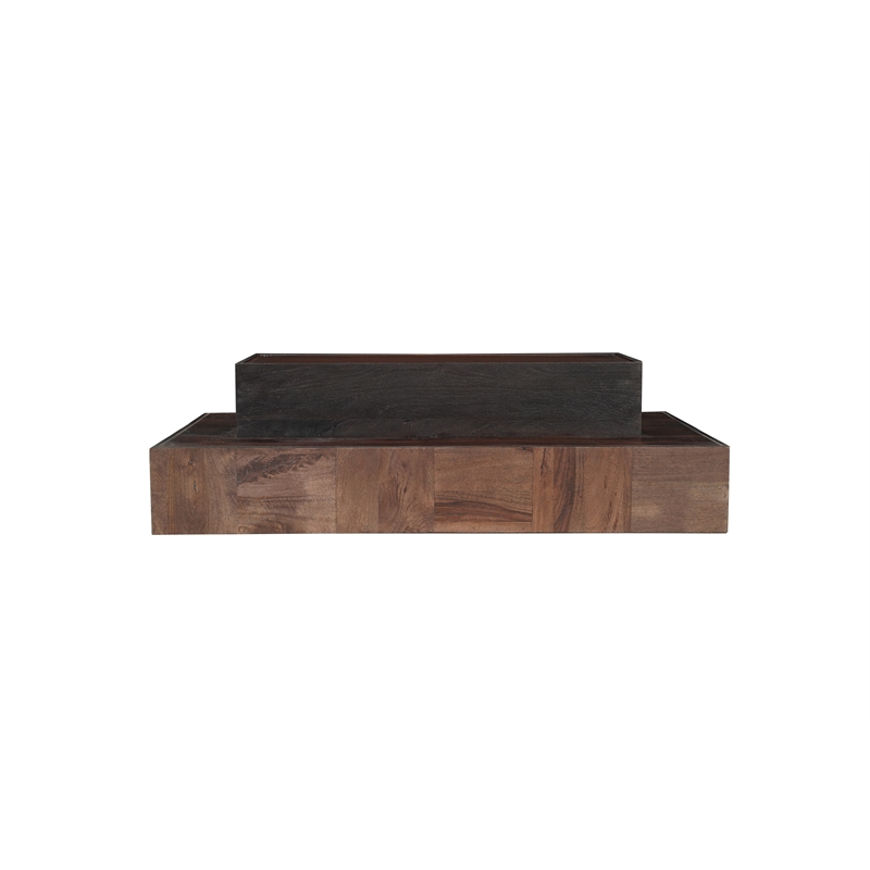 Rectangular Solid Wood Coffee Table Mango Wood Dark Brown Top with Dark Base