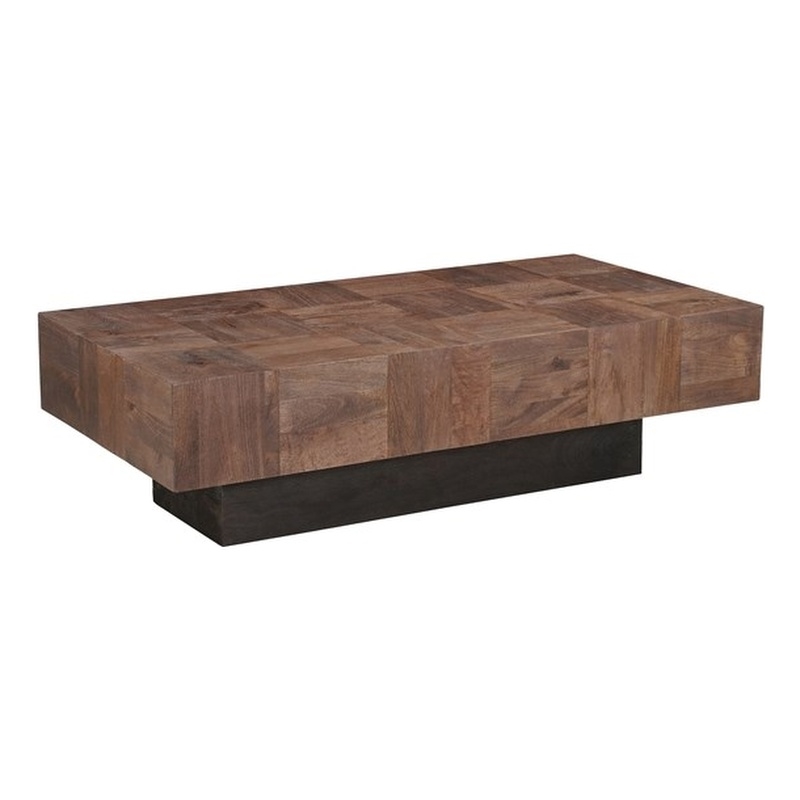 Rectangular Solid Wood Coffee Table Mango Wood Dark Brown Top with Dark Base