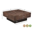 Square Solid Wood Coffee Table Mango Wood Dark Brown Top with Dark Base