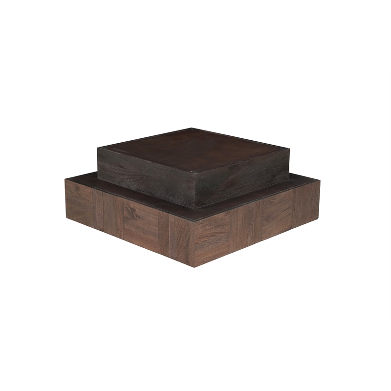 Square Solid Wood Coffee Table Mango Wood Dark Brown Top with Dark Base