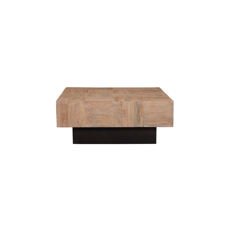 Square Solid Wood Coffee Table Mango Wood Brown Top with Dark Base