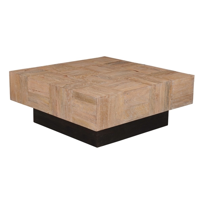 Square Solid Wood Coffee Table Mango Wood Brown Top with Dark Base