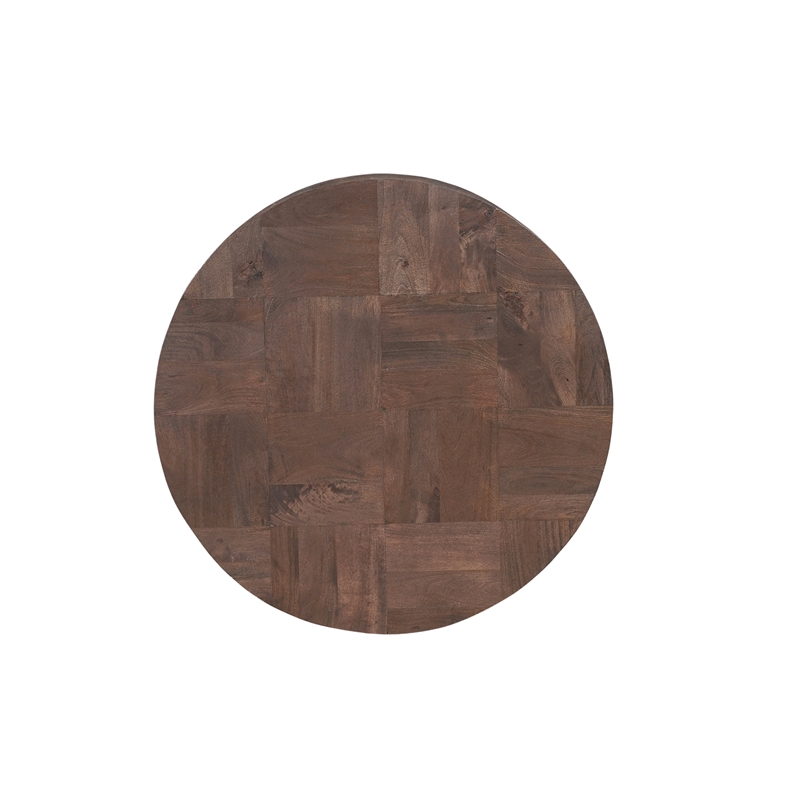 Round Solid Wood Coffee Table Mango Wood Dark Brown Top with Dark Base