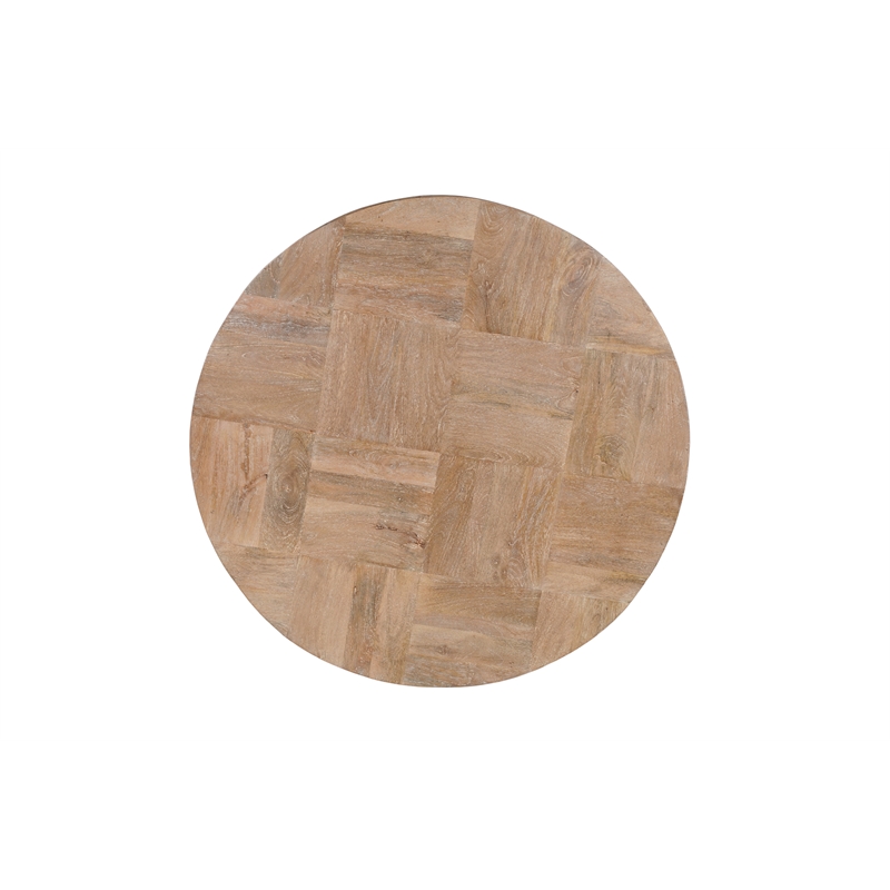 Round Solid Wood Coffee Table Mango Wood Brown Top with Dark Base