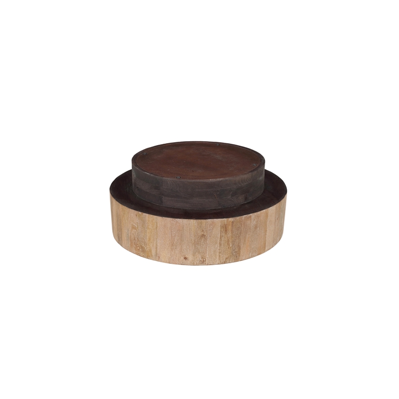 Round Solid Wood Coffee Table Mango Wood Brown Top with Dark Base